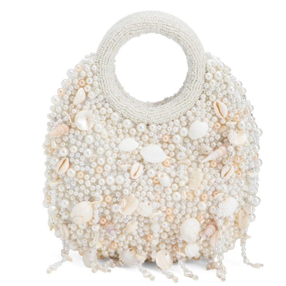 Chic Pearl Shell Beaded Clutch Handbag